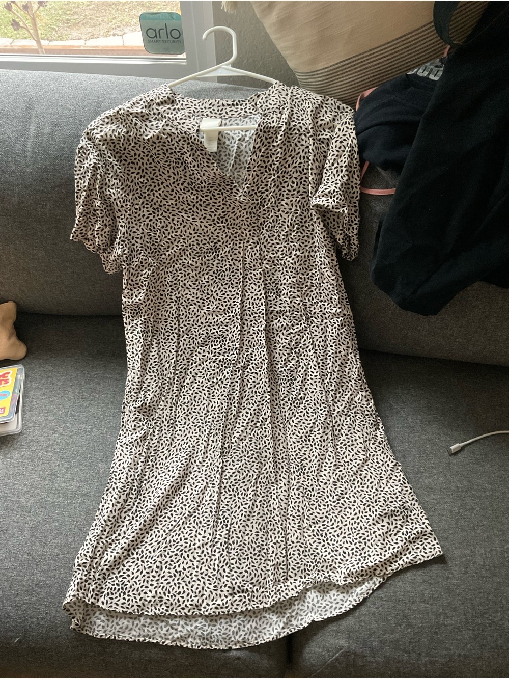H&M Beige and Black Printed Midi Dress